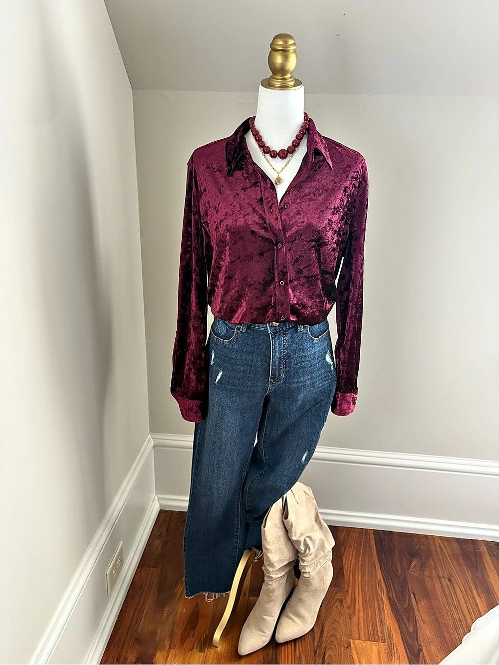 Investments Velvet Button Front Blouse in Pink Size Large Like New